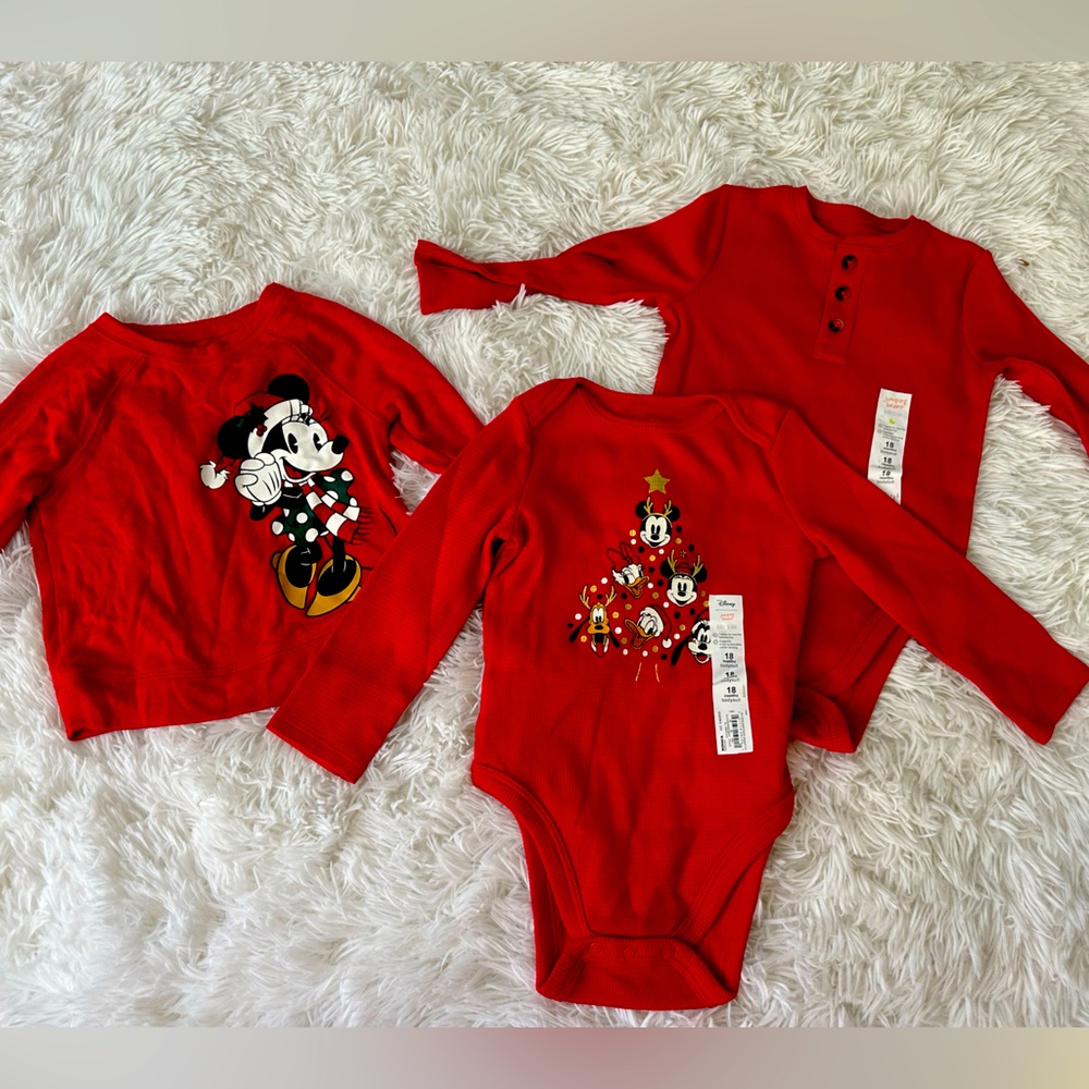 Disney Christmas Mickey and Friends Baby Onsies and Sweater - 3 Items Included